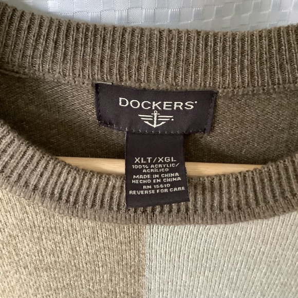 Dockers Mens Sweater XLT Knit Pullover Geometric Brown Color Block Dad Grandpa - Picture 3 of 10